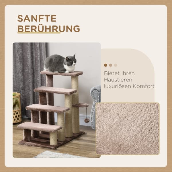 Rootz Cat Tree-Stir Combo - Husdjurstrappor - Klätterhjälp - Lek- och viloplats - Kattskrapstolpe - Plyschfodrad - 60 cm x 40 cm x 64 cm
