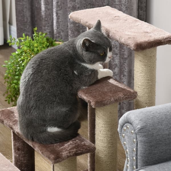Rootz Cat Tree-Stir Combo - Husdjurstrappor - Klätterhjälp - Lek- och viloplats - Kattskrapstolpe - Plyschfodrad - 60 cm x 40 cm x 64 cm