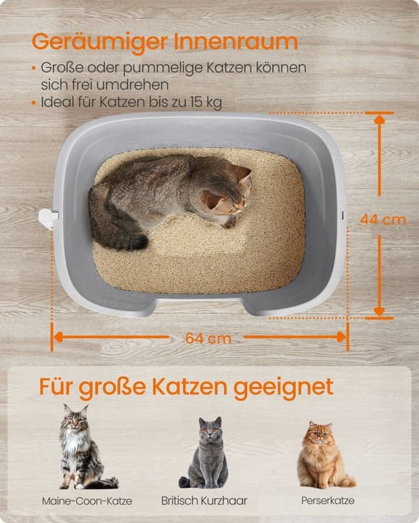 Rootz Cat kattlåda - Kitty kattlåda - Högsidig kattlåda - PP plast - 64cm x 76cm x 33cm