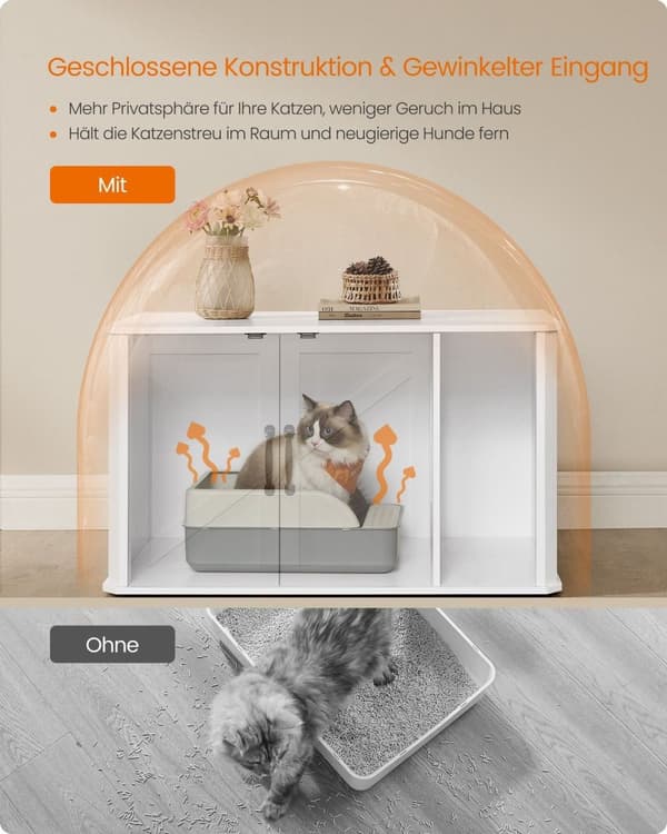 Rootz Cat House - Kæledyrsmøbler - Affaldsboksskab - Spånplade - Dobbeltdøre - Cloud White - 85cm x 48,5cm x 50cm