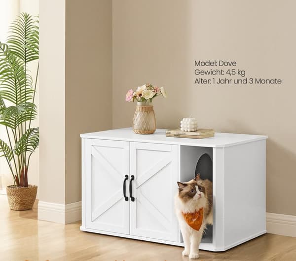 Rootz Cat House - Kæledyrsmøbler - Affaldsboksskab - Spånplade - Dobbeltdøre - Cloud White - 85cm x 48,5cm x 50cm