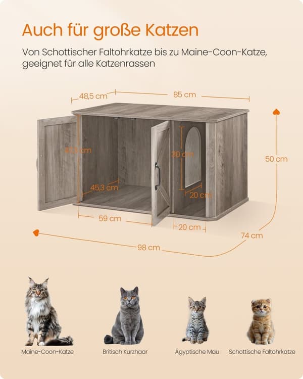 Rootz Cat House - Lemmikkikoti - Sisäkatto - Lastulevy - Greige kirjava - 85cm x 48,5cm x 50cm - Pariovi - Kahvat