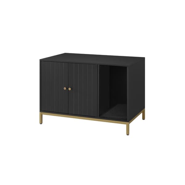 Rootz kissanhiekkalaatikkokaappi - Raaputustolppa - Kultaiset jalat - Lastulevy ja teräs - Suuri 80 x 50 x 55 cm - 16,3 kg - Musta-kulta - 60 kg Kapas