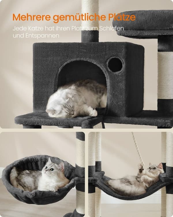 Rootz Large Cat raapimispylväs - Kitty-huonekalut - Monitasoinen raapimislaite - Muste musta - 60cm x 50cm x 206cm