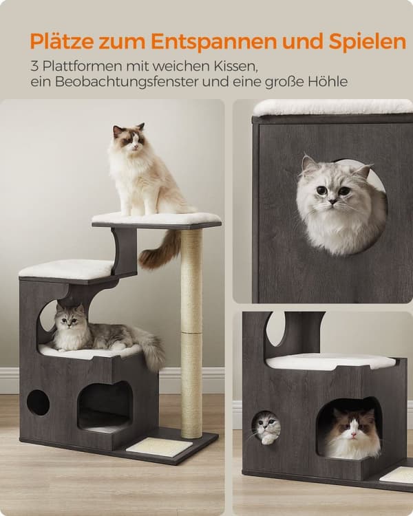Rootz Skrapstolpe - Kattträd - Kattskrapa - Tvättbar kattsäng - Spånskiva - 500 g/m2 Plysch - Sisal - 66cm x 40cm x 86cm