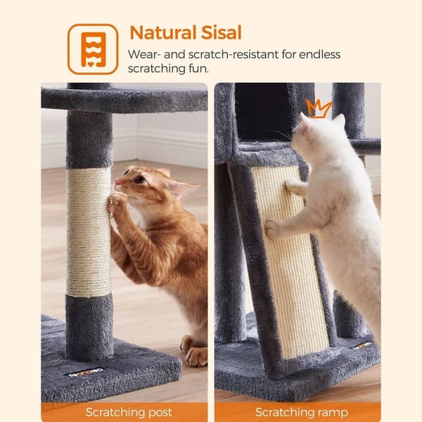 Scratching Post - Cat Sleeping Place - 135 cm - Med gräsmatta och plattform - Dark Grey