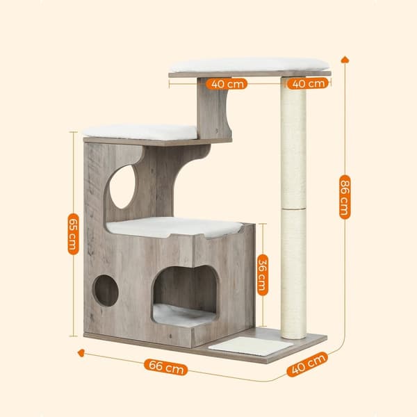Scratching Post - 86 cm - medelstora storlek - 3 kajplatser och grotta - grå
