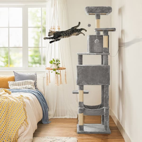 Scratching Post - Stor - Med 2 huler - Hammock - Plush Platform - Gray
