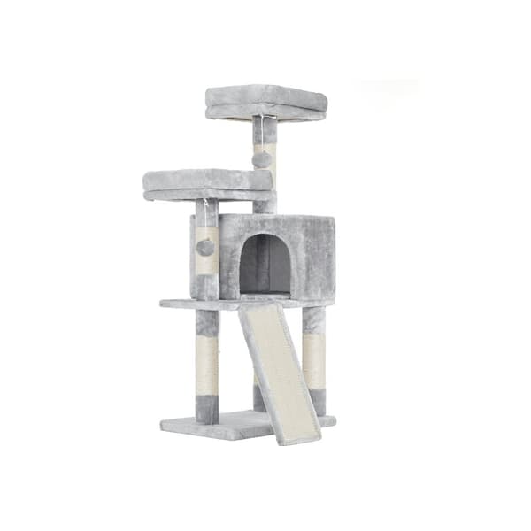 Scratching Post - 115 cm - med 2 platforme, skrabeplade og hule - lysegrå
