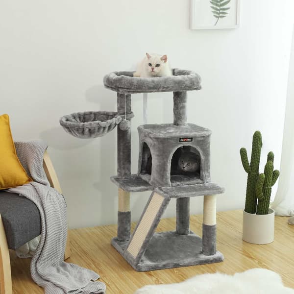 Cat Tree - Klimboom med stor plattform och grotta - Playhouse for Cats - Grey