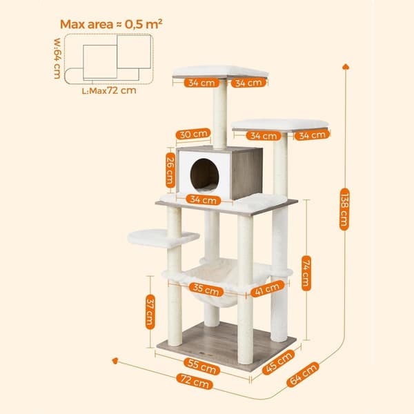 Kattträd - Moderna kattmöbler - med flera nivåer - grotta och hängmatta - beige