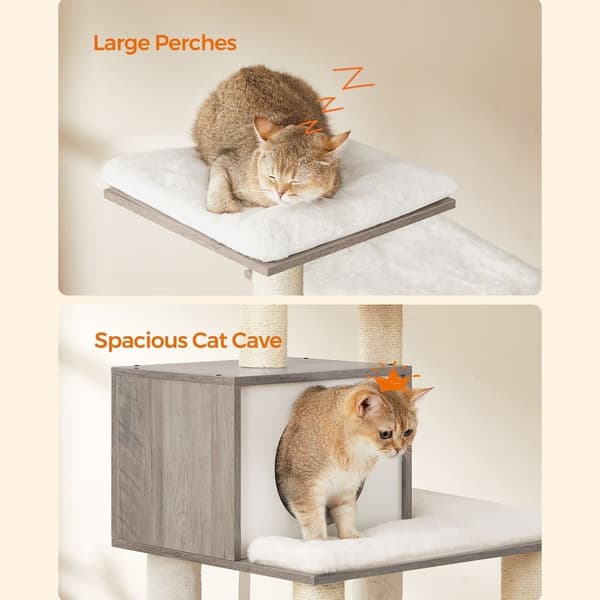 Kattträd - Moderna kattmöbler - med flera nivåer - grotta och hängmatta - beige
