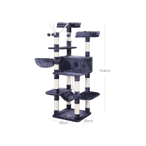 Scratching Post - XXL Cat Tree - 164 cm - med 2 platforme, hængekøje og huler - røggegrå