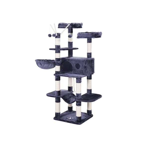 Scratching Post - XXL Cat Tree - 164 cm - med 2 platforme, hængekøje og huler - røggegrå