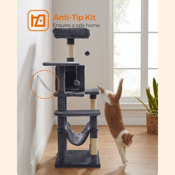 Scratching Post - Cat Tree - Med hængekøje - Røggrå