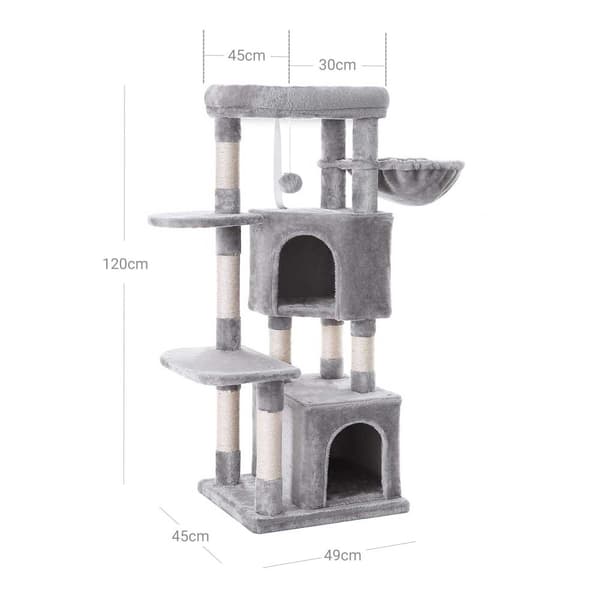 Scratching Post - Cat Tree med 2 huler - Robust design - 120 cm - lysegrå