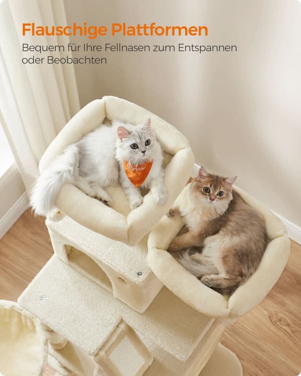 Scratching Post - Stor - 2 platforme - med overdådige bolde - beige
