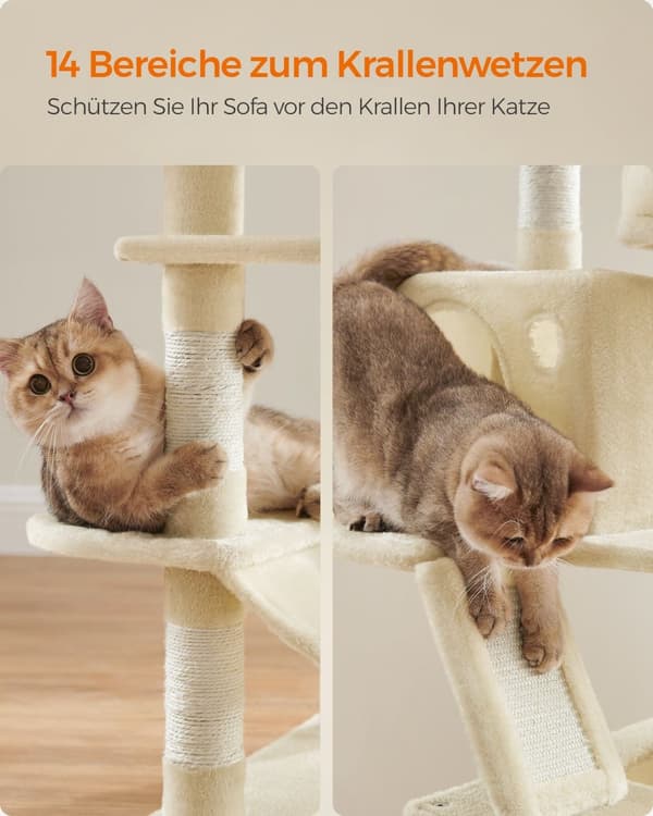 Scratching Post - Stor - 2 platforme - med overdådige bolde - beige