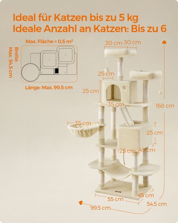 Scratching Post - Stor - 2 platforme - med overdådige bolde - beige