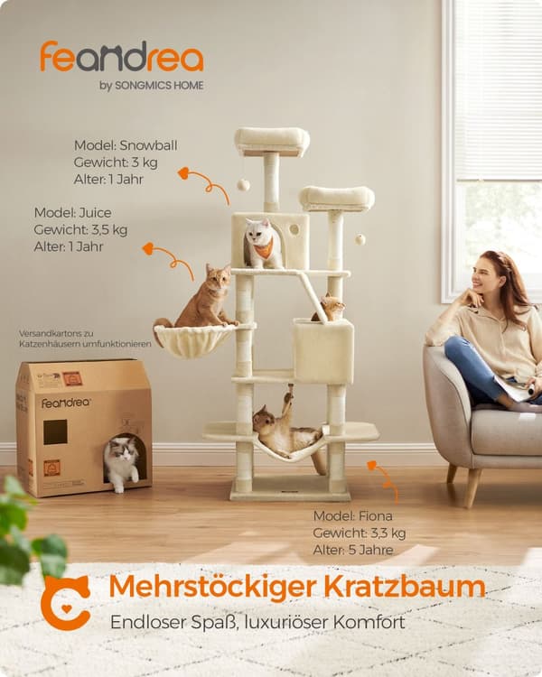 Scratching Post - Stor - 2 platforme - med overdådige bolde - beige