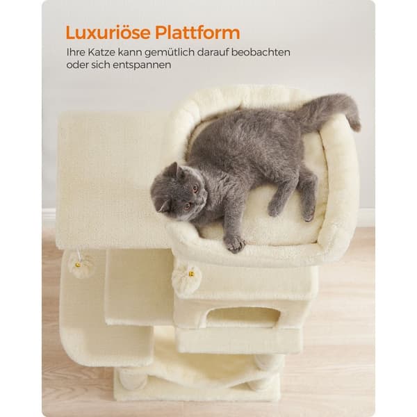 Scratching Post - 112 cm - med plateauer og hængekøje - beige