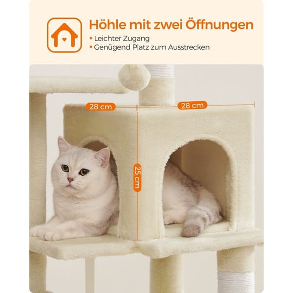Scratching Post - 112 cm - med plateauer og hængekøje - beige