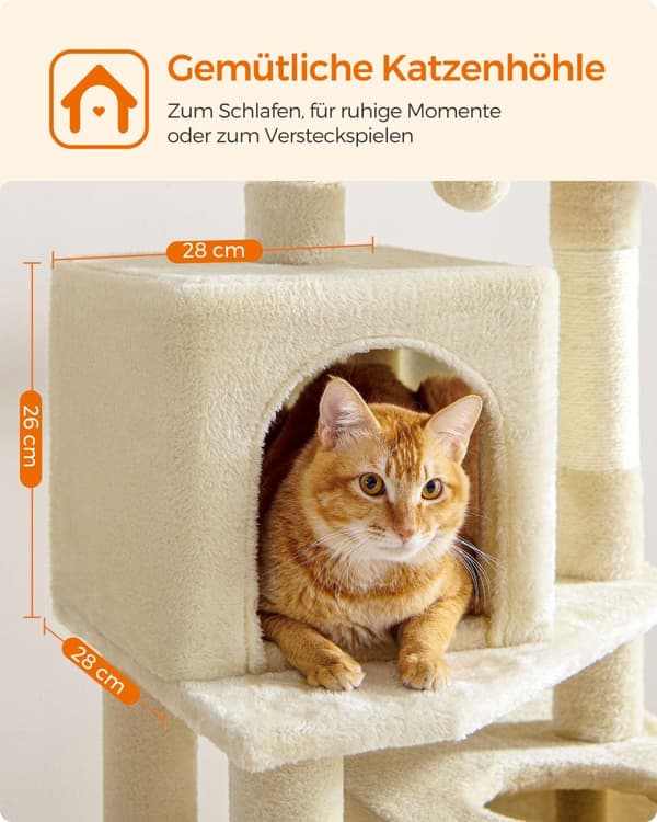 Scratching Post - 155 cm - med plateauer og hængekøje - beige
