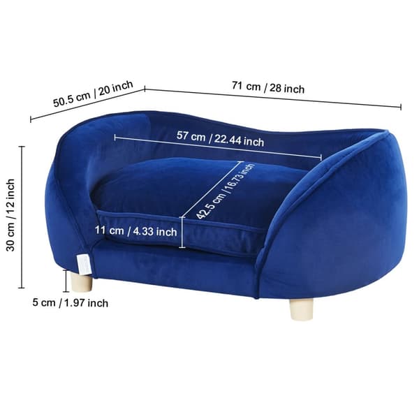 Pet Sofa til Mellemstore Hunde og Katte, Blød Velourpude, Stilfuldt Design,Brun 30x18x16 tommer
