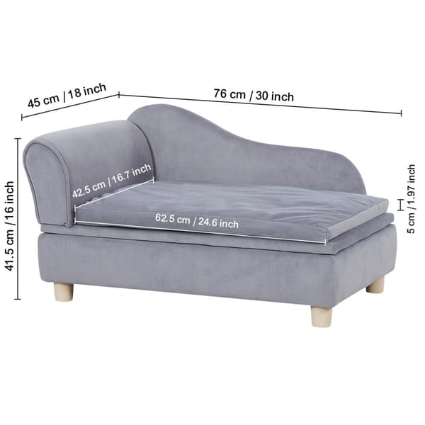 Pet Sofa til Mellemstore Hunde og Katte, Blød Velourpude, Stilfuldt Design,Brun 30x18x16 tommer