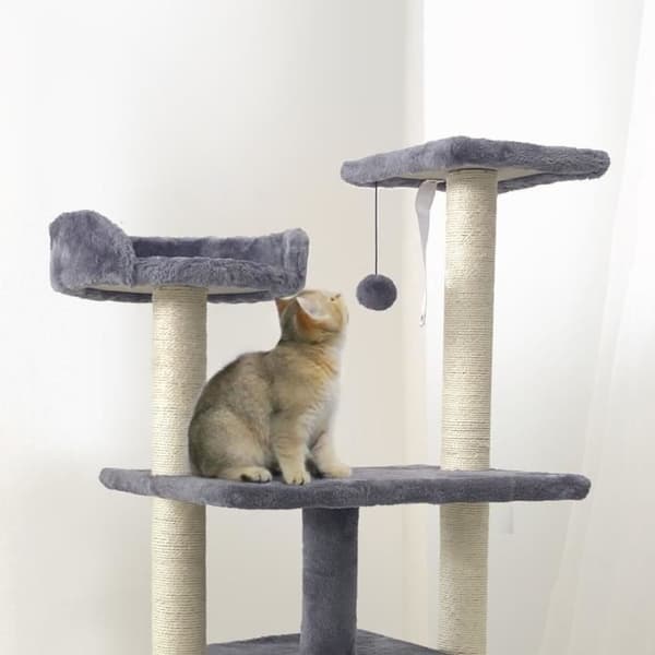 ROMY Grå kattträd 60 x 40 x 95 cm - 3 plattformar, 1 skrapstolpsnisch