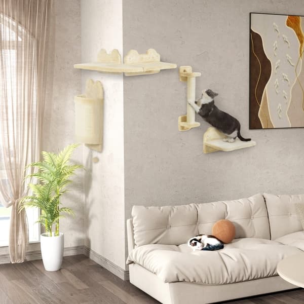Rootz 4-delad katt klätterväggssats - Skrapstolpe - Plattform - Väggmonterad design - Utrymmesbesparande - 60 cm x 60 cm x 20 cm