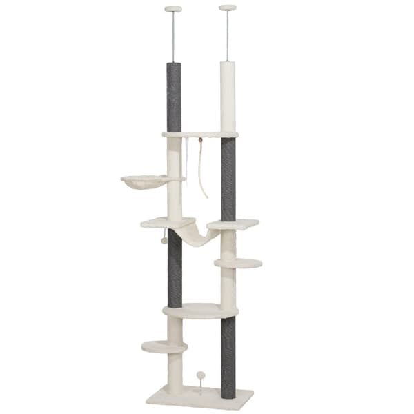 Rootz loftshøj kradsestolpe - Kattetræ - Justerbart kattetårn - Pladsbesparende design - 60 cm x 44 cm x 225-255 cm