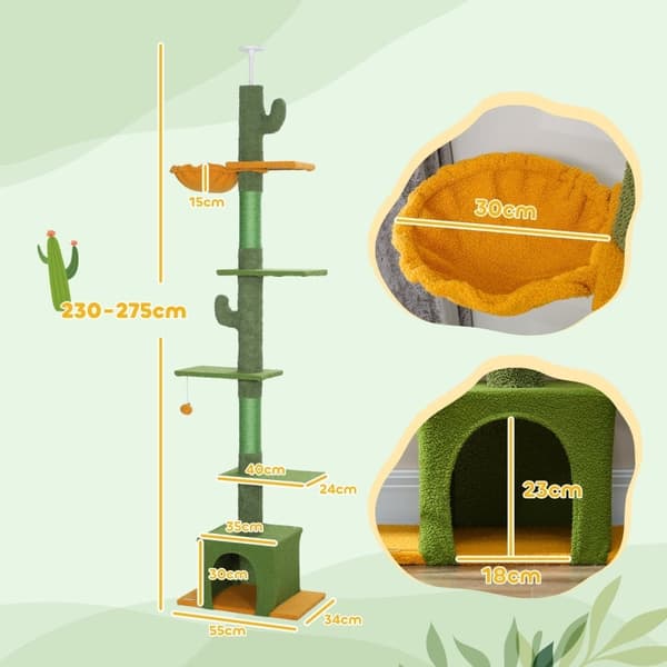 Rootz takkattskrapstolpe - Klätterträd - Kattmöbler - Lekplats med hängmatta - 55L x 34W x 230-275H cm