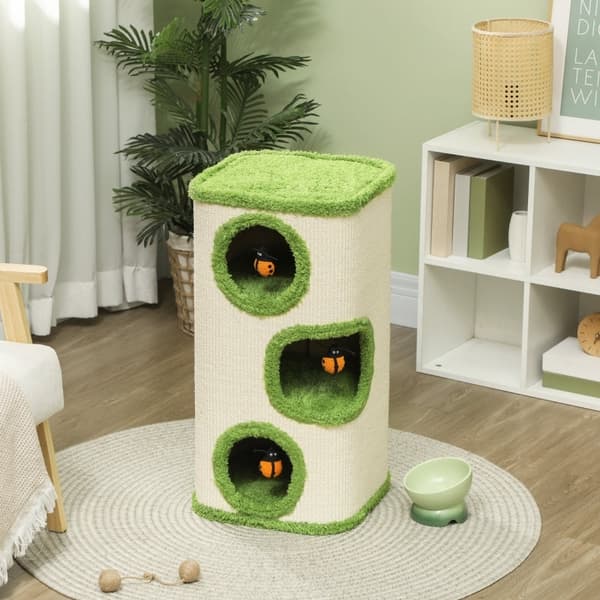 Rootz-skrabetønde til katte - Kradsetårn - Cat Retreat - Sisal til kløpleje - 38 cm x 38 cm x 76 cm - Hyggelig plyskomfort
