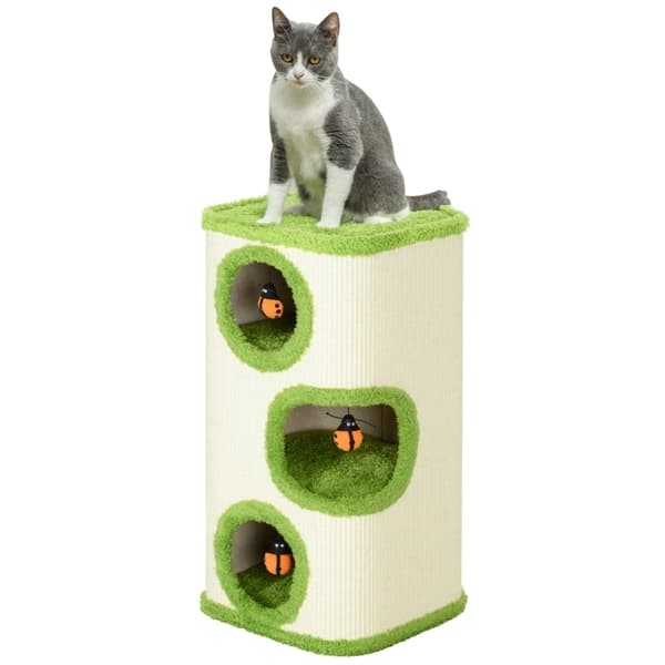 Rootz-skrabetønde til katte - Kradsetårn - Cat Retreat - Sisal til kløpleje - 38 cm x 38 cm x 76 cm - Hyggelig plyskomfort