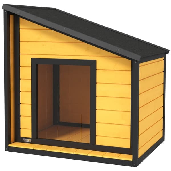 Rootz træhundehus - kæledyrshus - hundebolig - hængslet tag - 71 cm x 58 cm x 53/77 cm