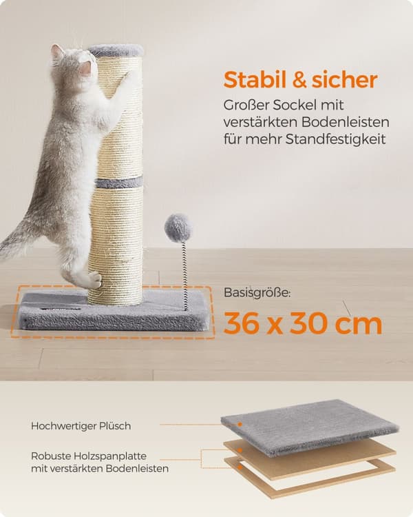 Scratching Post - 53 cm hög - med plysch boll & klocka