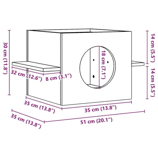 vidaXL Kattehus 51x35x30 cm heltre furu