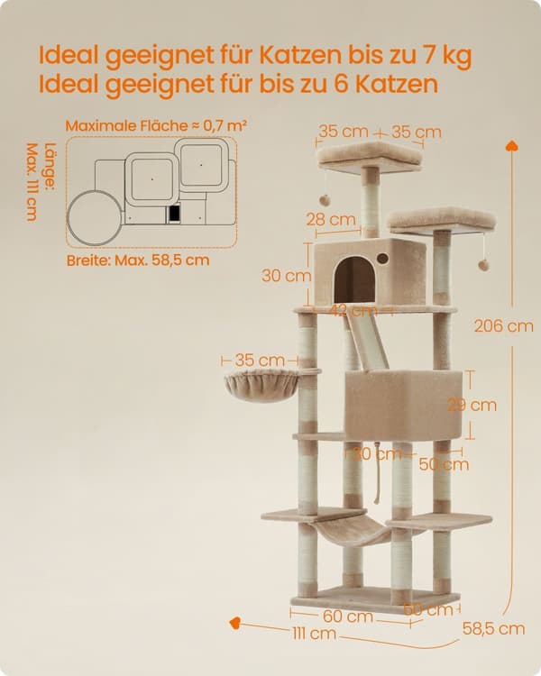 Stor ridse stolpe - 206 cm høj - med lag - kamelbrun