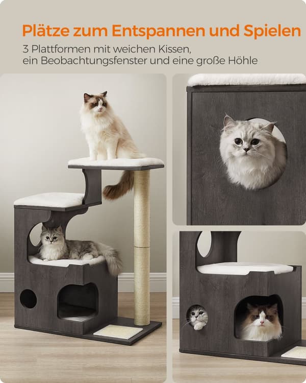 Scratching Post - 86 cm - med vaskbare plyspuder - tåge grå