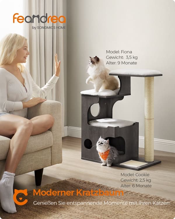 Scratching Post - 86 cm - med vaskbare plyspuder - tåge grå