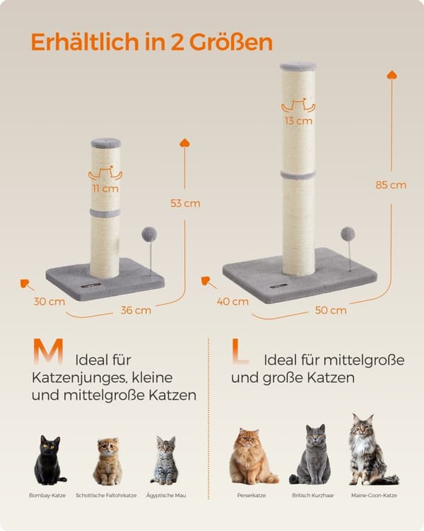 Skrabende post 85 cm højt med klokker og plys kugle