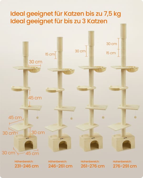 Naarmuuntuminen katto korkea 231-291 cm korkeus säädettävä beige