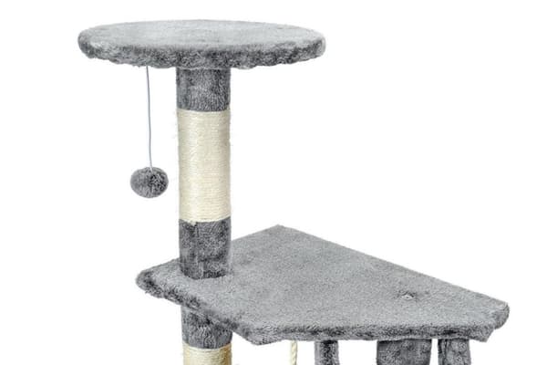 Luksus Grå Pluche Katteklatretræ med Sisal Kløpæle, 6 Platforme, Legebold & Reb