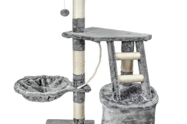 Luksus Grå Pluche Katteklatretræ med Sisal Kløpæle, 6 Platforme, Legebold & Reb