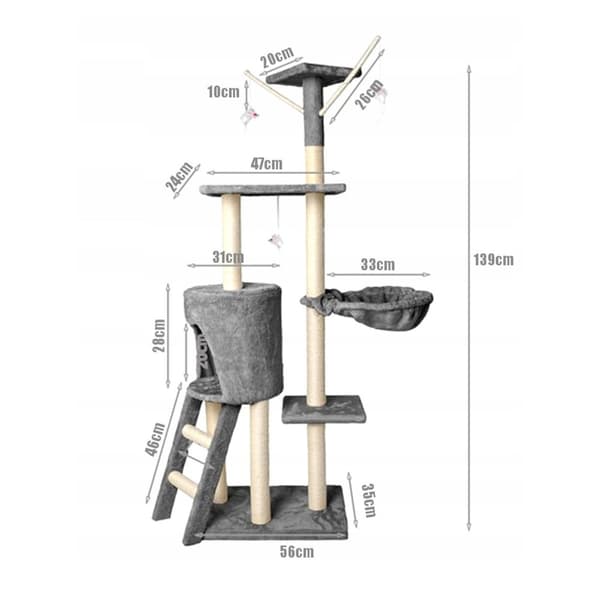 Tårn kattehus 135 cm. Kattehus medfølger