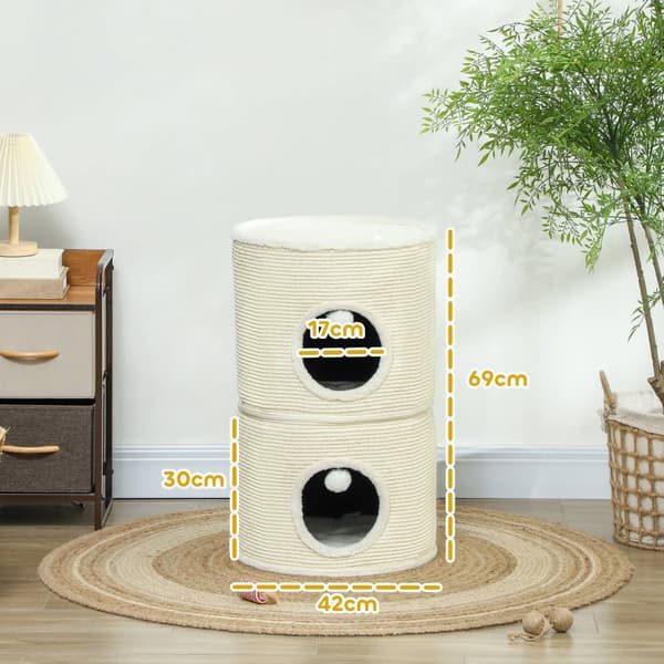 Rootz 3 -lagskatskrabe tønde - kattetårn - Indoor Cat House - Sisal -dækning beskytter møbler - Ø42 x 69H cm - Grå
