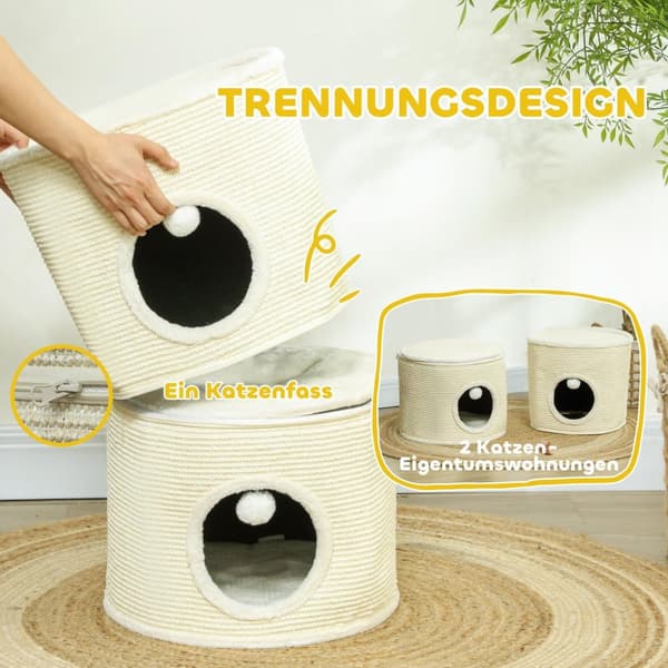 Rootz 3 -lagskatskrabe tønde - kattetårn - Indoor Cat House - Sisal -dækning beskytter møbler - Ø42 x 69H cm - Grå