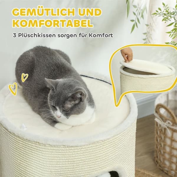Rootz 3 -lagskatskrabe tønde - kattetårn - Indoor Cat House - Sisal -dækning beskytter møbler - Ø42 x 69H cm - Grå