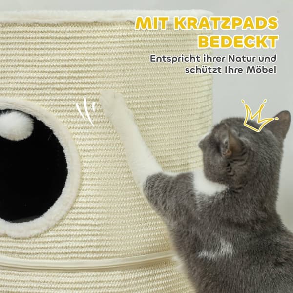 Rootz 3 -lagskatskrabe tønde - kattetårn - Indoor Cat House - Sisal -dækning beskytter møbler - Ø42 x 69H cm - Grå